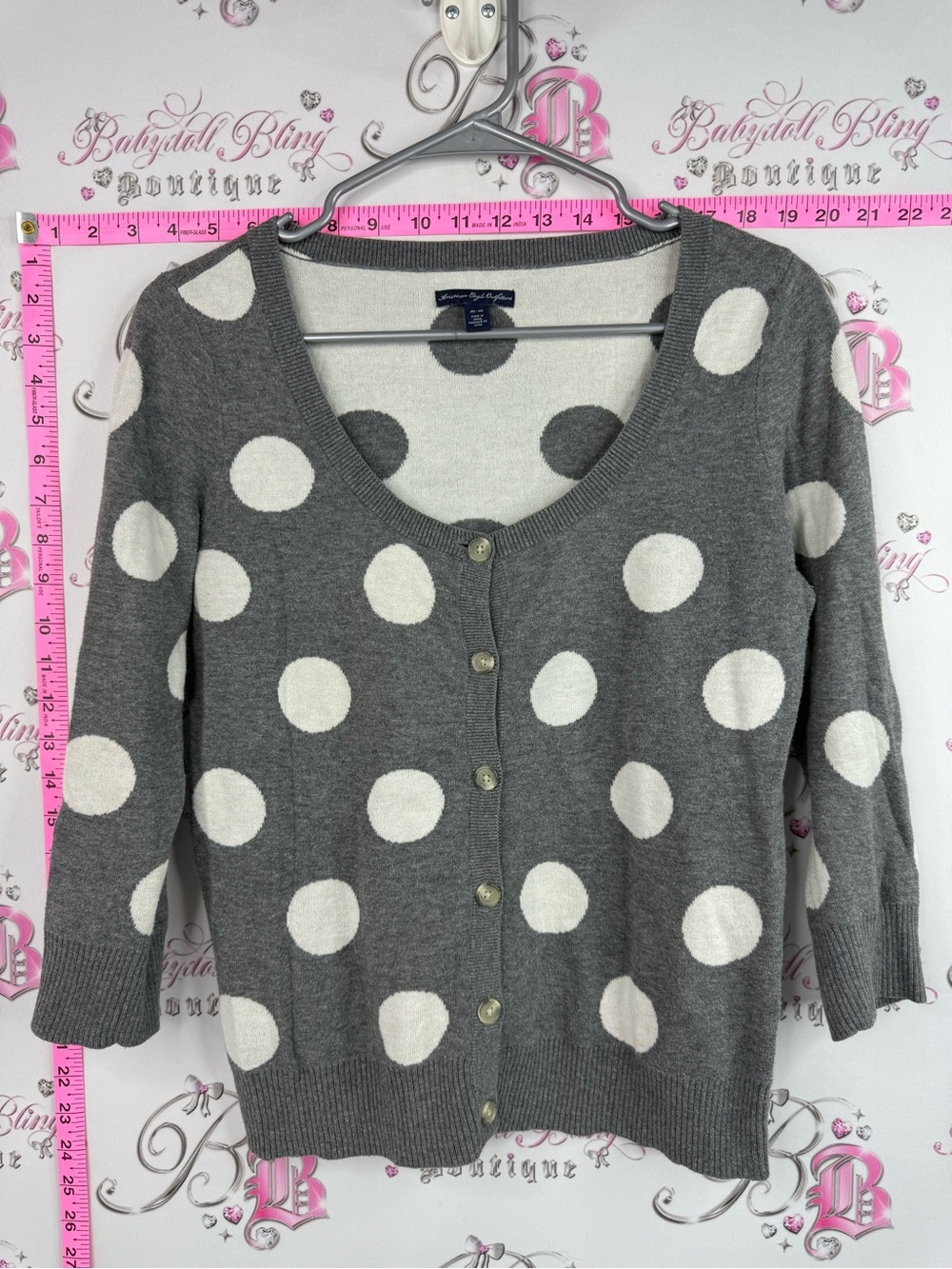 American Eagle Outfitters cardigan Gray and White Polka Dot Cardigan Sweater